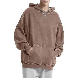 HOUZONIY Herren Oversized Vintage Hoodie, Herren Wash Raglan Kapuzenpullover, Basic Casual Pullover Mit Kapuze Dünn Sweatshirt Streetwear Kapuzenpullover(Bronze(mit Kapuze) L) von HOUZONIY