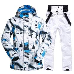 HOUZONIY Herren Skianzug Set, Ski Anzug Männer, Herren Schneeanzug, Warmes Winddichtes Und Wasserdichtes Schneeanzug Für Freizeitsportarten, Wandern, Outdoor-Skianzug-Liebhaber(MTXBU+Weiß L) von HOUZONIY