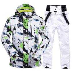 HOUZONIY Herren Skianzug Set, Ski Anzug Männer, Herren Schneeanzug, Warmes Winddichtes Und Wasserdichtes Schneeanzug Für Freizeitsportarten, Wandern, Outdoor-Skianzug-Liebhaber(MTXGN+Weiß XL) von HOUZONIY