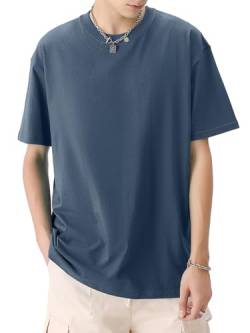 Herren T-Shirt Heavy Oversized Tee, Basic Männer Oberteil aus Baumwolle, Unisex Kurze Ärmel Lässig Lose Solide Tops(Denim-Blau M) von HOUZONIY
