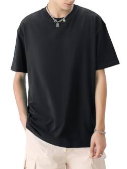 Herren T-Shirt Heavy Oversized Tee, Basic Männer Oberteil aus Baumwolle, Unisex Kurze Ärmel Lässig Lose Solide Tops(Schwarz XL) von HOUZONIY