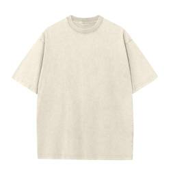 Oversized T-Shirt für Männer, Retro Washed Oberteil Baumwolle Übergröße Unisex Mode Hip Hop Vintage Tshirts(Beige M) von HOUZONIY