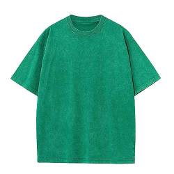 Oversized T-Shirt für Männer, Retro Washed Oberteil Baumwolle Übergröße Unisex Mode Hip Hop Vintage Tshirts(Grün XL) von HOUZONIY