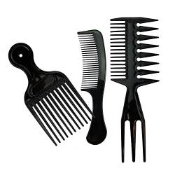3 Stück verschiedene Professionelle schwarze Haarkamm-Set Entwirrung Haarstyling-Kit für Mädchen Jungen trockenes, nasses oder lockiges Haar von HOVUK