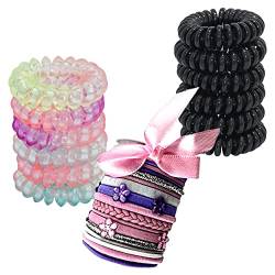 Glitzer-Stoff-Haargummis mit Charms, mehrfarbige Haargummis für Kinder und Mädchen, Kunststoff-gewickelte elastische Bänder für Frauen (30-teiliges Haargummis-Set) von HOVUK