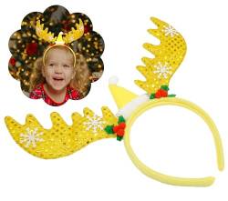 HOVUK Weihnachts-Stirnbänder für Damen, gelbe Pailletten, Rentiergeweih, Weihnachts-Kopfbedeckung, Party-Haarschmuck, Mädchen, Haarschmuck, Geschenke von HOVUK