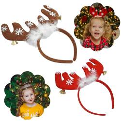 HOVUK Weihnachts-Stirnbänder mit Rentiergeweih, mit Glöckchen, Rot und Braun, 2 Stück von HOVUK