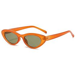 HPIRME Cat Eye Retro-Sonnenbrille Damen Kleine Brille Damen/Herren Oval Rosa Brille Damen, OrangerGreen4, Einheitsgröße von HPIRME