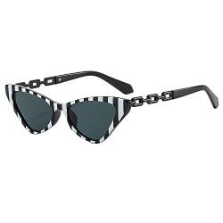 HPIRME Kleine Retro-Katzenaugen-Sonnenbrille für Frauen, bunte Vintage-Brille, Metallkette, Dekoration, UV400, weibliche Sonnenbrille, 1, Einheitsgröße von HPIRME