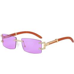Kleine randlose Sonnenbrille für Damen, rahmenlose rechteckige Brille, Herren, quadratisch, Diamant, Lila, Einheitsgröße von HPIRME