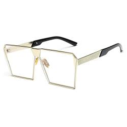 Übergroße Sonnenbrille Metallrahmen Quadratisch Damen Spiegel Sonnenbrille Herren UV400 Big Frame Shades, C5 transparent, Einheitsgröße von HPIRME