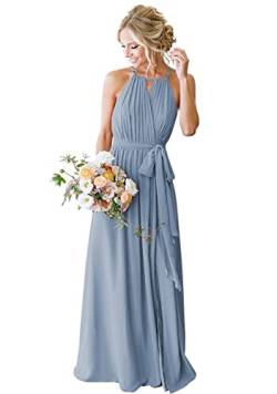 Beach Maid of Honor Gowns Elegant Long Halfter Plissee Flowy Rüschen Abend Party Kleider für Frauen, dusty blue, 36 von HPPEE