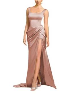 HPPEE Abendkleid für Junioren aus der Schulter Hochzeit Brautjungfer Kleid mit Schlitz WYX392, Dusty Rose, 36 von HPPEE