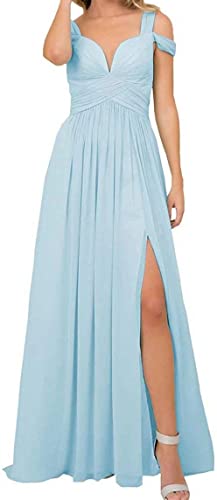 HPPEE Abendkleid mit Schlitz, ärmellos, für Hochzeit, Party, Brautjungfernkleider mit Schlitz für Damen, hellblau, 42 von HPPEE