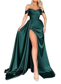 HPPEE Schulterfreies Ballkleid, A-Linie, gerüscht, formell, Abendkleid, Partykleid für Damen, mit Schlitz, smaragdgrün, 32 von HPPEE