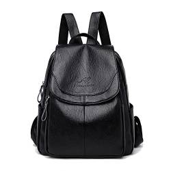 9 Farbe Frauen Weiches Leder Rucksäcke Vintage Weibliche Umhängetaschen Lässige Reise Damen Rucksack Schultaschen ,Schwarz von HQQN