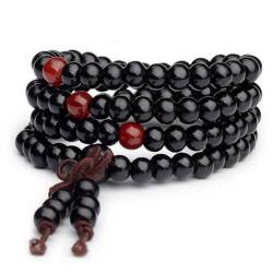 HRANTEA Wooden bracelets,Women's Bracelet 108 Wooden Buddha Beads Stretchy Bracelets Ladies Girls Hand Jewelry (Color : Black) von HRANTEA