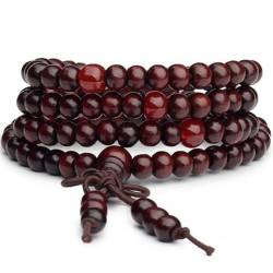 HRANTEA Wooden bracelets,Women's Bracelet 108 Wooden Buddha Beads Stretchy Bracelets Ladies Girls Hand Jewelry (Color : Red) von HRANTEA
