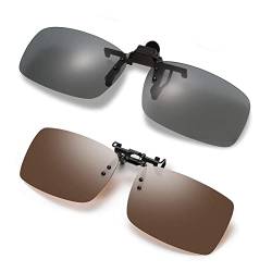 HREDZEO Clip-On-Sonnenbrille, 2 Stück Flip-Up-Sonnenbrille über Korrektionsbrille,Herren/Damen, UV400-Brille Rechteckige Linse zum Fahren im Freien Grau + Teefarbe von HREDZEO