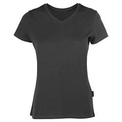 HRM Damen Luxury V-Neck Tee, darkgrey, Gr. L I Premium T-Shirt Damen V-Ausschnitt aus 100% Bio-Baumwolle I Basic Shirt Damen bis 60°C waschbar I Hochwertige & nachhaltige Damen-Oberteile von HRM