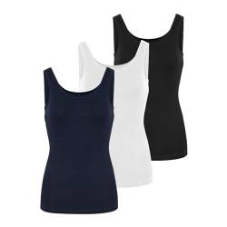 HRM Tank Top Damen 3er Pack Black, White, Navy 2XL I Basic Top Damen aus Baumwolle 95% mit Lycra-Anteil I Dehnbar & anpassungsfähig I Trägertop Damen mit U-Ausschnitt von HRM