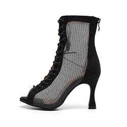 HROYL Damen Latein Tanzschuhe Reißverschluss offene Zehen Salsa Ballsaal Leistung Ballsaal Tanzstiefel,QJW7179-Schwarz-7.5-MD,EU 40.5 von HROYL