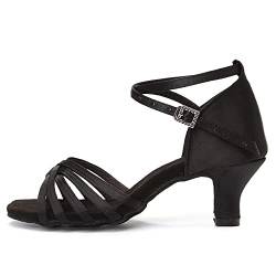 HROYL Damen Latein Tanzschuhe Salsa Ballsaal Satin Tanz Sandalen Tanzschuhe Damen Standard und Latein,213-Schwarz-5,EU 37.5 von HROYL