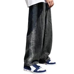 Baggy Jeans Herren mit Print Jeanshose für Männer mit Sterne Drucken Wide Leg Baggy+Jeans+Herren Hip Hop Jeans Y2K Lockere Gewaschene Jeanshosen Schwarz Fashion Oversized Jeans von HRTLSS