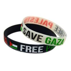 HRTLSS Free PaläStina Armband,Save Gaza Silikonarmband,Free Palestine Palästina Zeichen Silikon Handring Inspiration Armband,Save Gaza ​Armbänder Charms Manschette Armreif (2 Stück-Schwarz+Weiß) von HRTLSS