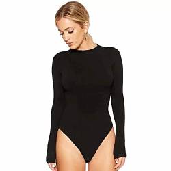 HSAJS Damen Body Elegant Langarm Einfarbig Sexy Oberteil mit Druckknöpfen Wickeln Langarmshirt Unterziehbody Basic Body Langarmbody Bodysuit Bluse Tops für Frauen von HSAJS