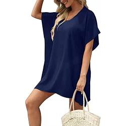 HSAJS Damen Strandkleid Sommer Strandponcho Kleider Strandurlaub Badeanzug Bikini Cover Up Transparent Boho Strandkleider Pareos Poncho mit Rundhalsausschnitt Beachwear von HSAJS