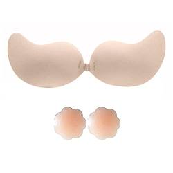 HSAJS Klebe BH,Push up BH für Damen,Wiederverwendbare Unsichtbar Silikon Selbstklebend BH,trägerloser BH Push up Und 2 St Nippel Covers für Abendkleid, Brautkleid, rückenfreie Kleidung von HSAJS