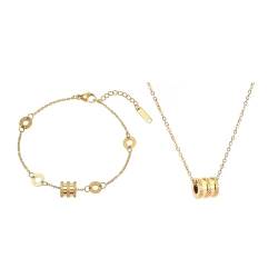 HSAJS Schmuckset Damen Kreis Anhänger Halskette Armband Titan Stahl Armbänder Kette Set Zierliche Geschenke Valentinstag Muttertagsgeschenke Geburtstags von HSAJS