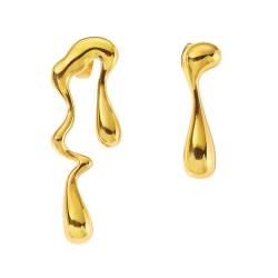 Ohrringe für Damen 18K Gold plattierte Ohrringe Asymmetrische Waterdrop Hoops Unregelmäßige Ohrringe aus Edelstahl Hypoallergene Ohrringe für Frauen und Mädchen Modeschmuck (Gold) von HSAJS