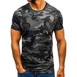 HSD Herren Sommer T-Shirt Camouflage Kurzarm Shirt Sportshirt Trainning Shirts Klassisch Casual Tee (1-Dark Gray, XL) von HSD
