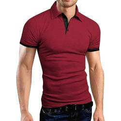 HSD Herren T-Shirt-Kontrast Kurzarm ， T Shirts Männer,Male Klassisches Kurzarm Stickerei T-Shirt Sommer Slim Fit Sports (RD2-2, L) von HSD