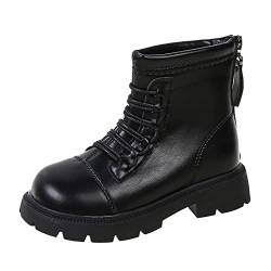 HSD Winter Stiefel Jungen und Mädchen Stiefeletten Dicke Sohlen Rutschfeste Einfarbige Warme Rückseite Reißverschluss Schnüren Einfacher Stil Winterstiefel 32 (Black, 36 Big Kids) von HSD