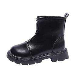 Mode Winter Stiefel für Jungen und Mädchen Flache Sohlen Dicke Sohlen Volltonfarben High Top Warmer und einfacher Stil Winterstiefel Jungen 35 Wasserdicht (Black, 30 Little Child) von HSD