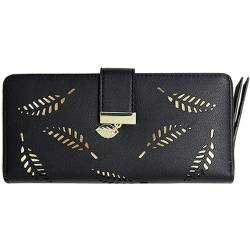 HSHTTKL Portemonnaie Clutch-Geldbörse mit Reißverschluss, groß, niedliche Damen-Geldbörsen, Kreditkarte, niedlich, elegant, langes Kartenetui, Geldbörse, Clutch, Schwarz Kompakt von HSHTTKL