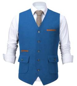 HSLS Herrenanzug Weste Slim Fit Wollkleid Weste Tweed V-Ausschnitt für Trauzeugen(3XL, Blau) von HSLS