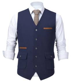 HSLS Herrenanzug Weste Slim Fit Wollkleid Weste Tweed V-Ausschnitt für Trauzeugen(XS, Marine) von HSLS