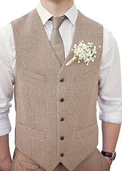 HSLS Männer Retro Anzug Weste Casual Dicke Tweed Wolle Herringbone Slim Fit V-Ausschnitt Weste Für Hochzeit(XL, Champagner) von HSLS