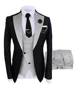 Herren 3-teilige formelle Kerbe Revers Herren Anzug Slim Fit Groomsmen Anzug Smoking für die Hochzeit (Blazer + Weste + Hose)(Silber,54) von HSLS