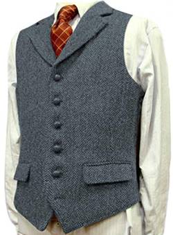 Herren Herringbone Anzugweste Tweed Weste schmale Passform Vintage Retro Wolle(M, Helle Marine) von HSLS