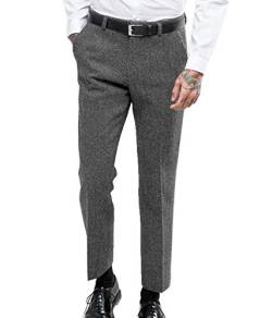 Herren Jahrgang Fischgrät Anzughose Dicke Wolle Flat Front Tweed Hose Grau 32 von HSLS