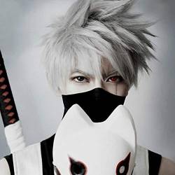 Cosplay Anime Perücke Hatake Kakashi 35cm Volles Haar Silberweiße Haarperücke und Stirnband (wig+Headband) von HSNC Crossdresser