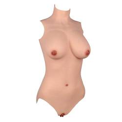 Silikon Fake Brüste Brustprothese Realistische Haut Vagina Slip Bodysuit mit Katheter für Transgender Crossdresser Cosplay(L Size-C Cup Silk Cotton Fill Breast) (2-Asian Yellow,with Vagina) von HSNC Crossdresser