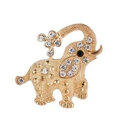 HSQYJ Goldene Elefanten-Brosche mit Kristall-Strasssteinen, Tier-Reversnadel, Modeschmuck, Anzug-Brosche, Zubehör für Damen und Herren von HSQYJ