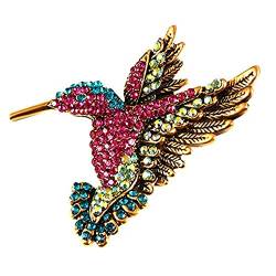 Retro Kolibri-Brosche, bunte Kristall-Brosche, Strass, Vogel Tier, Anstecknadel, Modeschmuck, Anzug-Brosche, Zubehör für Damen und Herren von HSQYJ