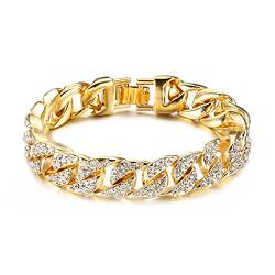 HSWYFCJY 13.5mm Kubanische Armband Iced Out Miami Gold überzogen Hip Hop Full CZ Diamant Armband für Männer,Länge 21cm von HSWYFCJY